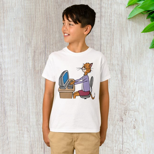 Finny sekreterare Cat Tecknad Kontors humor T Shirt (Skapare uppladdad)