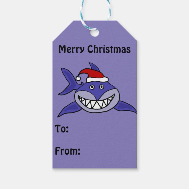 Finny Shark i Santa Hat-Märkrn Presentetikett (Framsidan)