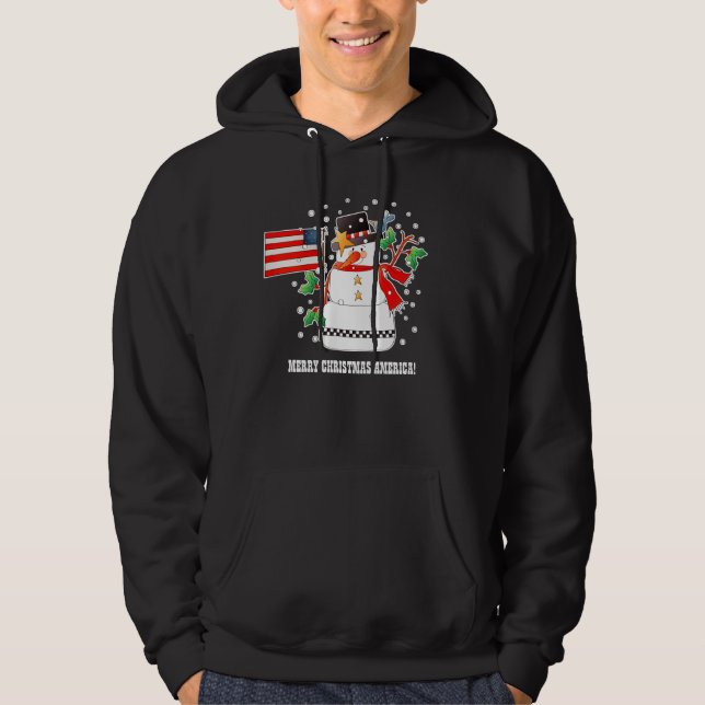 Finny Snögubbe med USA:s flagga jul Hoodie (Framsida)