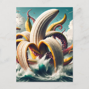 Finny Surreal Banana Octopus och Fiskmås Vykort