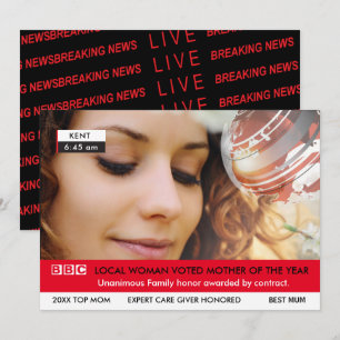 Finny UK Mor's Day 🎉 Fake TV News Card Inbjudningar