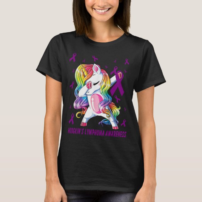 Finny Unicorn Dabbing hodgkins lymfoma Awareness T Shirt (Framsida)