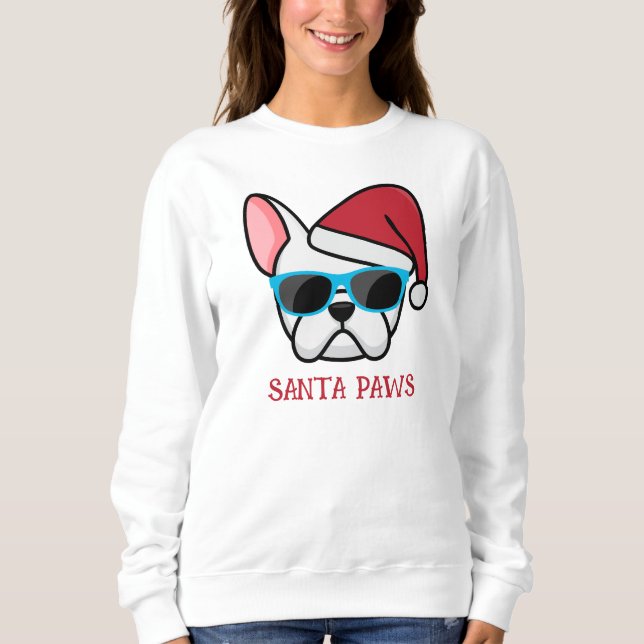 Finny White Frenchie Santa Tass jul T Shirt (Framsida)