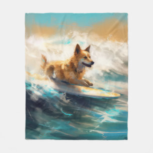 Finsk apphund Beach Surfing Painting Fleecefilt