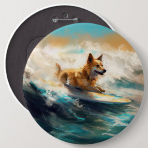 Finsk apphund Beach Surfing Painting Knapp