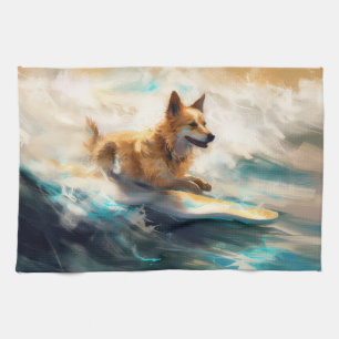 Finsk apphund Beach Surfing Painting Kökshandduk