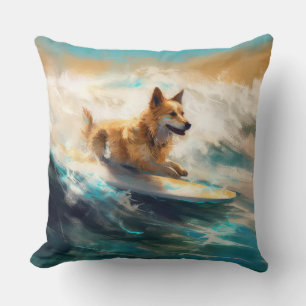 Finsk apphund Beach Surfing Painting Kudde