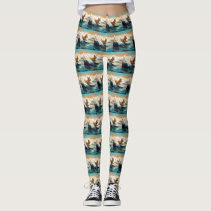 Finsk apphund Beach Surfing Painting Leggings