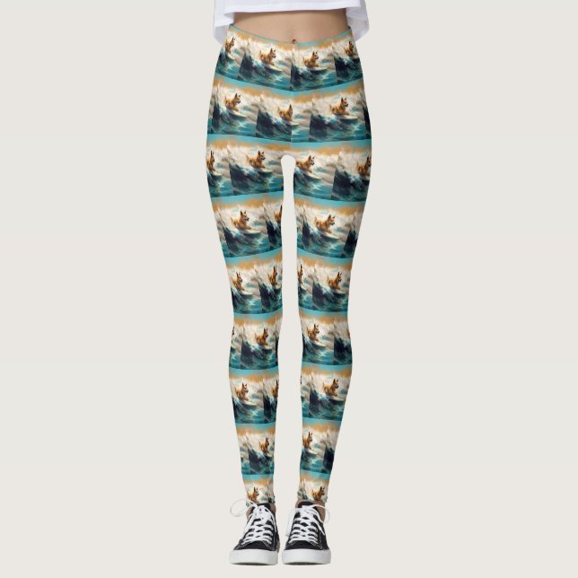 Finsk apphund Beach Surfing Painting Leggings (Framsida)