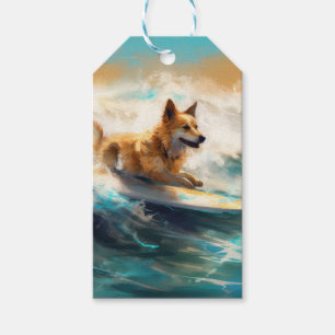 Finsk apphund Beach Surfing Painting Presentetikett