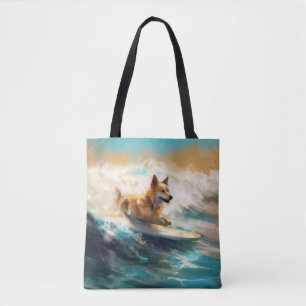 Finsk apphund Beach Surfing Painting Tygkasse