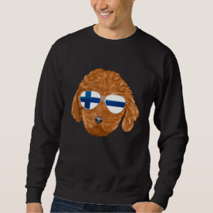 Finsk Flagga Brun Pudel Hund Finland Fickformat Lång Ärmad Tröja