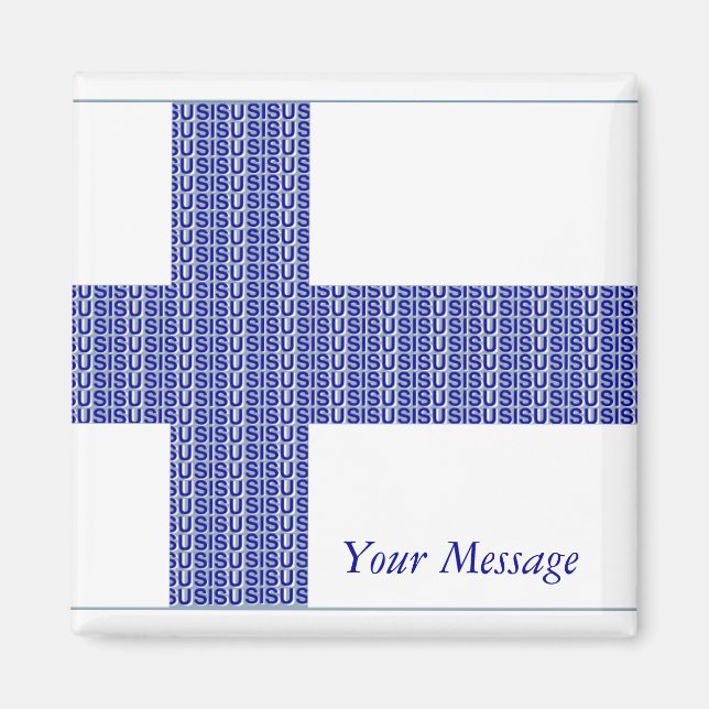 Finsk Flagga Nordic Blue on White "Sisu" Magnet (Framsidan)