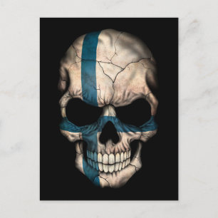 Finsk Flagga Skull på svart Vykort