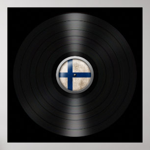 Finsk Flagga Vinyl Record Album Graphic Poster