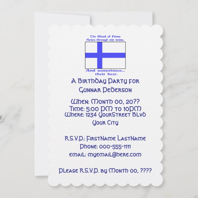 Finsk Födelsedagsfest för blodöl Inbjudningar (Framsida)