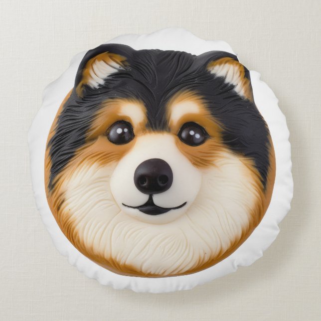 Finsk Lapphund Hund 3D Inspired Rund Kudde (Baksidan)