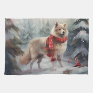 Finsk Lapphund Hund i Snö Jul Kökshandduk