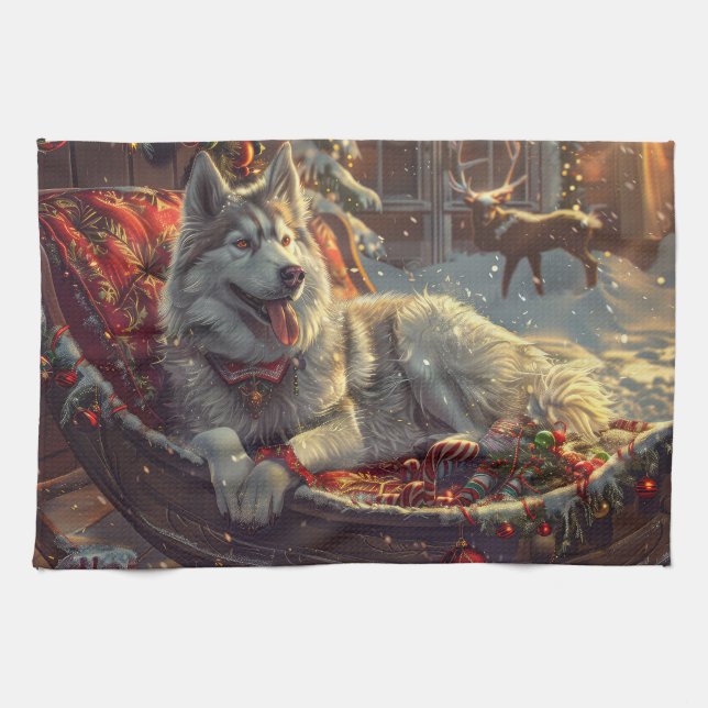 Finsk Lapphund Hund Jul Festlig Kökshandduk (Horisontell)