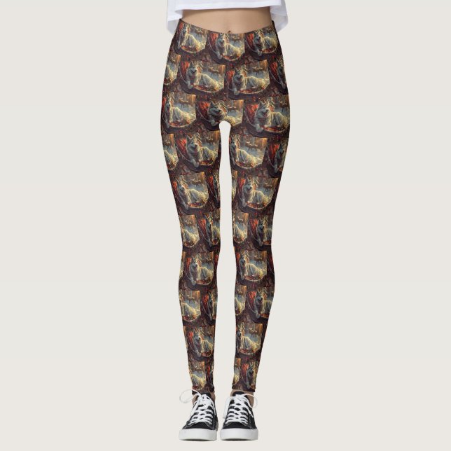 Finsk Lapphund Hund Jul Festlig Leggings (Framsida)