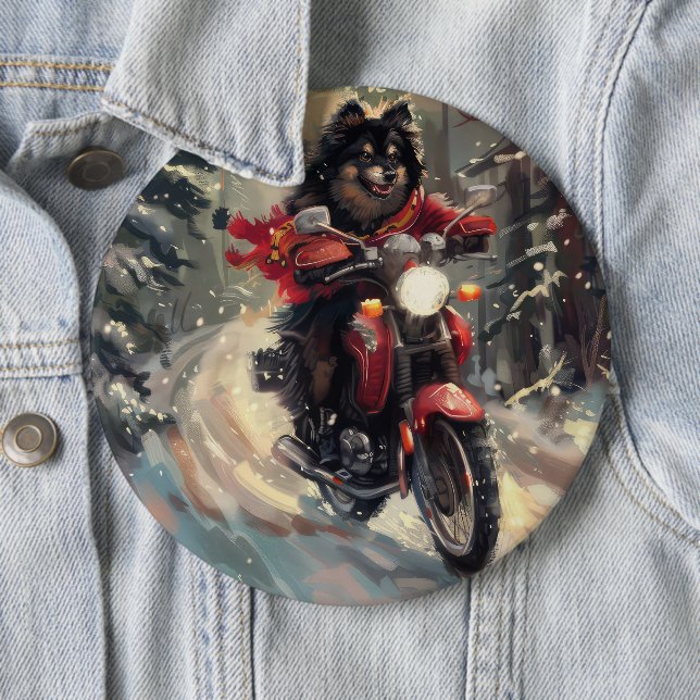 Finsk Lapphund Hund Kör Motorcykel Jul  Knapp (In Situ)