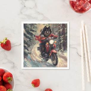 Finsk Lapphund Hund Kör Motorcykel Jul Pappersservett