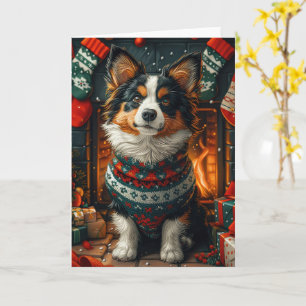 Finsk Lapphund Hund Med Julpresent Braskamin Kort