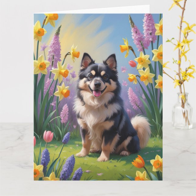 Finsk Lapphund Hund Vårblommor Målning Kort (Gul blomma)