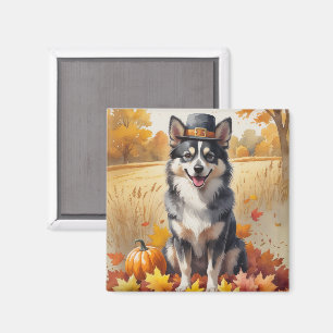 Finsk Lapphund i höstlöv tackgivande konst Magnet