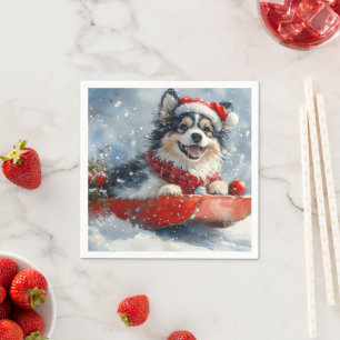 Finsk lapphund i släde Låt det snöa jul Pappersservett