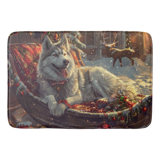Finsk Lapphund Jul Festlig Badrumsmatta (Framsidan)