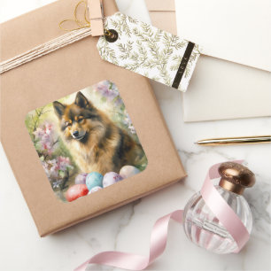 Finsk Lapphund med påskägg Fyrkantigt Klistermärke