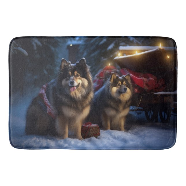 Finsk Lapphund Snöig Släd Jul Dekoration Badrumsmatta (Framsidan)