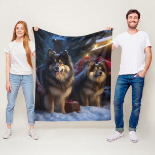Finsk Lapphund Snöig släde juldekoration Fleecefilt