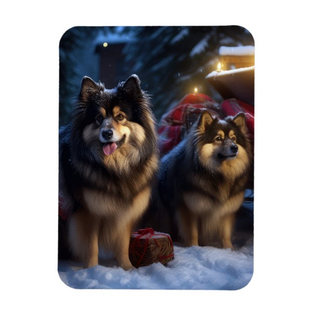Finsk Lapphund Snöig släde juldekoration  Magnet (Vertikal)