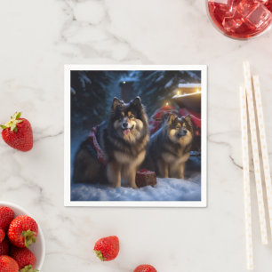 Finsk Lapphund Snöig släde juldekoration Pappersservett