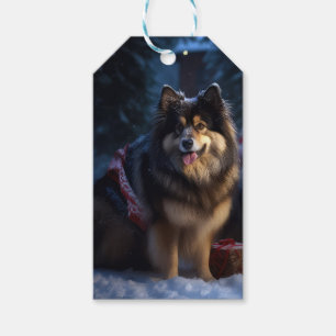 Finsk Lapphund Snöig släde juldekoration Presentetikett