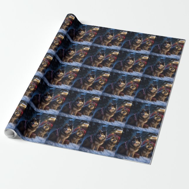 Finsk Lapphund Snöig släde juldekoration  Presentpapper (Utrullad)