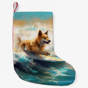 Finsk Lapphund Strand Surfing Målning Liten Julstrumpa