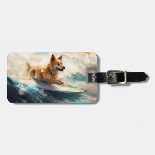 Finsk Lapphund Strand Surfning Målning Bagagebricka (Horisontell Framsida)