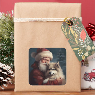 Finsk Lapphund Tomte Festiv Jul Fyrkantigt Klistermärke
