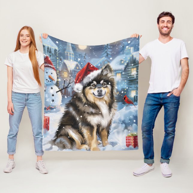 Finsk Lapphund Vinter Världens Julglädje  Fleecefilt (På plats)