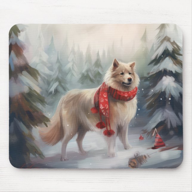 Finsk Lappund Hund i Snö Jul  Musmatta (Framsidan)