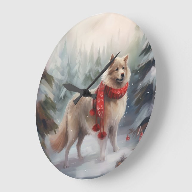 Finsk Lappund Hund i Snö Jul  Stor Klocka (Vinkel)