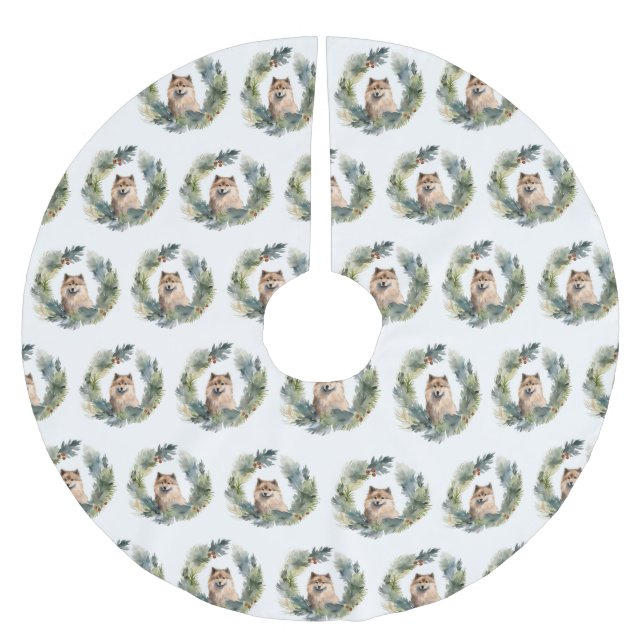 Finsk lappund jul, andningsfixerande Valp Julgransmatta Borstad Polyester (Framsidan)