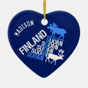 Finsk Moose & Reindeer-prydnadsnamn Julgransprydnad Keramik
