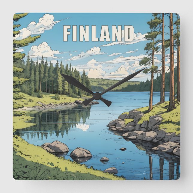 Finsk naturillustration fyrkantig klocka (Framsida)