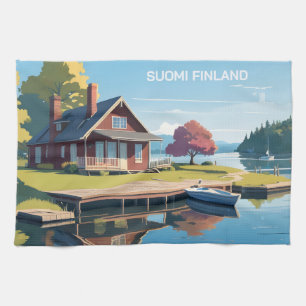 Finsk naturillustration kökshandduk