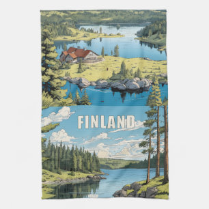 Finsk naturillustration kökshandduk