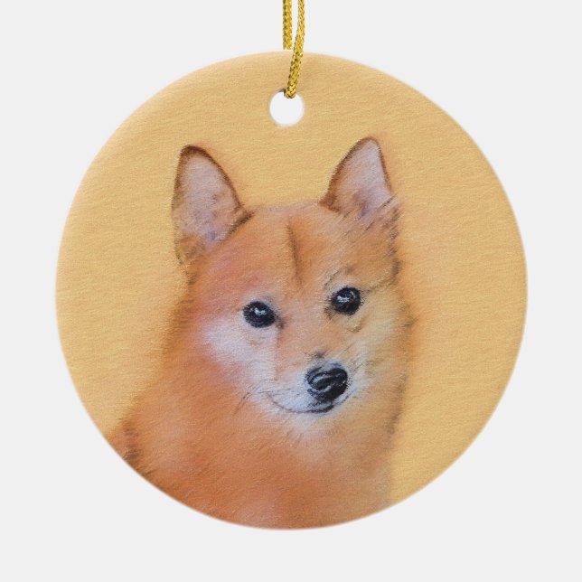 Finsk slitz-målning - Cute Original Hund Art Julgransprydnad Keramik (Framsidan)